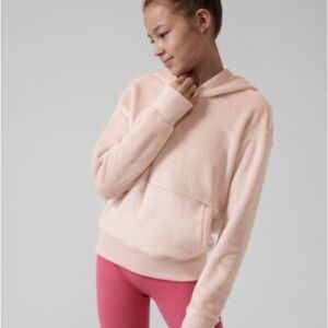 Athleta girl soft pink fuzzy hoodie pullover pockets large 12
